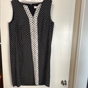 Jones Studio Black and White Polka Dot Midi Dress